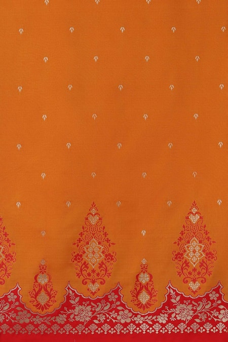 Shop_Naintara Bajaj_Orange Silk Zari Round Neck Amber Woven Banarasi Saree Set 