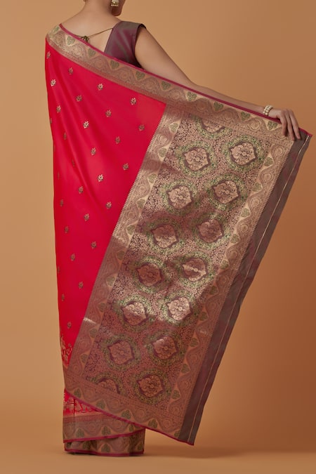 Naintara Bajaj Pink Zari Woven Banarasi Silk Saree 