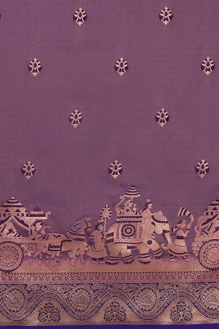 Shop_Samyukta Singhania_Lavender Silk, Brocade Zari V-neck Woven Banarasi Saree With Blouse 