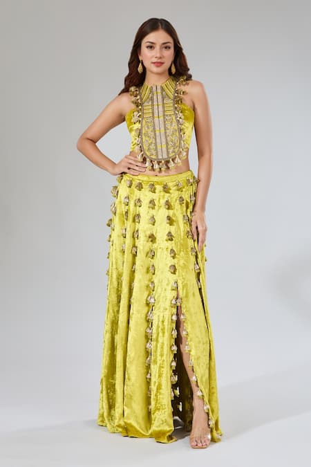 Payal Singhal Floral Vine Embroidered Blouse & Skirt Set 