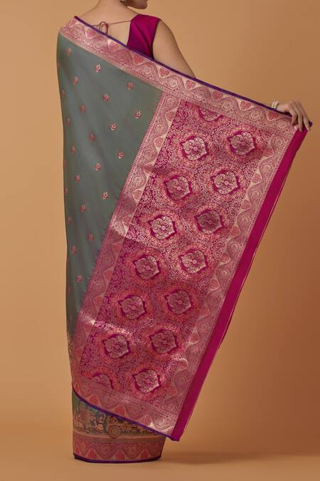 Naintara Bajaj Zari Woven Olive Banarasi Saree Set 