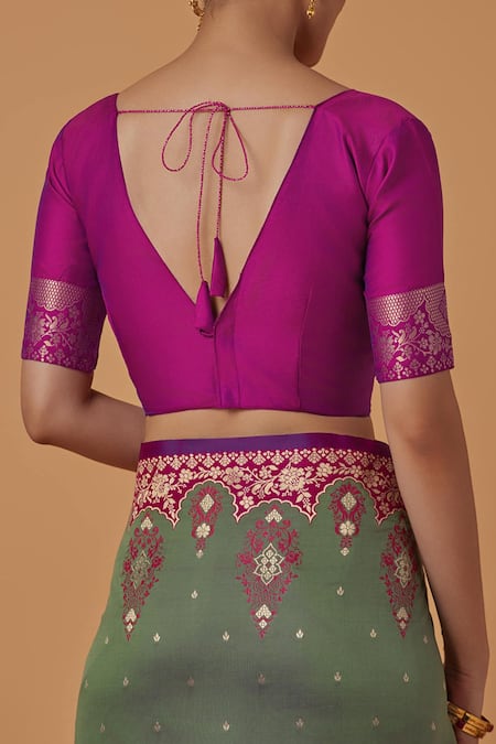 Naintara Bajaj Green Brocade, Silk Zari V-neck Woven Banarasi Saree Set at Aza Fashions Naintara Bajaj_Green Brocade, Silk Zari V-neck Woven Banarasi Saree Set _at_Aza_Fashions