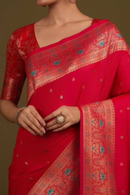 Naintara Bajaj_Pink Silk, Brocade Zari Round Neck Woven Hot Banarasi Saree _at_Aza_Fashions
