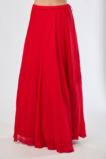 Shop_Aksh_Rust Chiffon Embroidery Round Neck Hand Anarkali Set_Online_at_Aza_Fashions