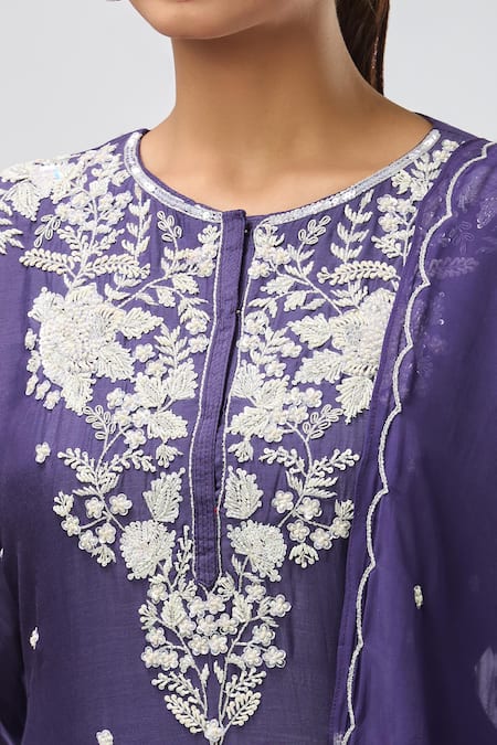 Shop_Aksh_Purple Chanderi Embroidery Round Neck Hand Kurta Set