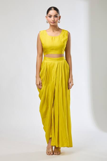 Aksh_Yellow Silk Embroidery Round Neck Hand Kurta Set_Online_at_Aza_Fashions