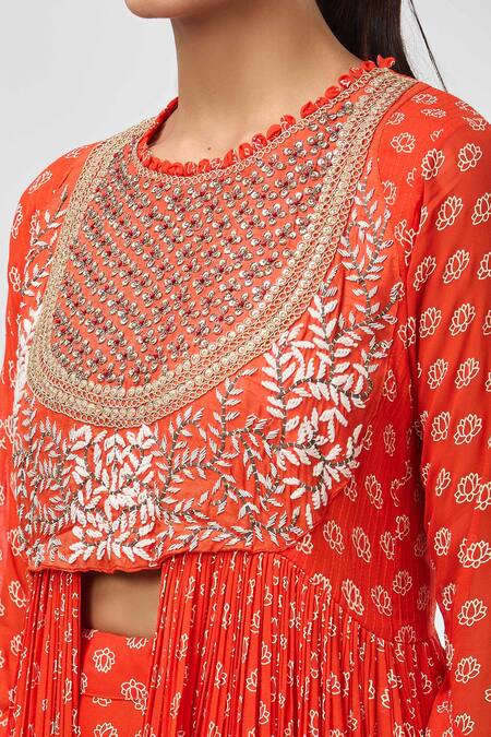 Buy Aksh Rust Georgette Embroidery Round Neck Printed Anarkali Set Online at Aza Fashions Buy_Aksh_Rust Georgette Embroidery Round Neck Printed Anarkali Set_Online_at_Aza_Fashions