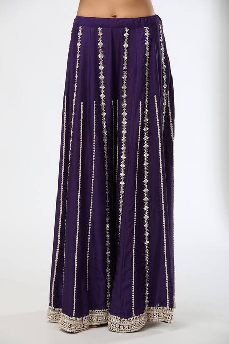 Aksh_Purple Cotton, Organza Embroidery V-neck Hand Kurta Set_at_Aza_Fashions