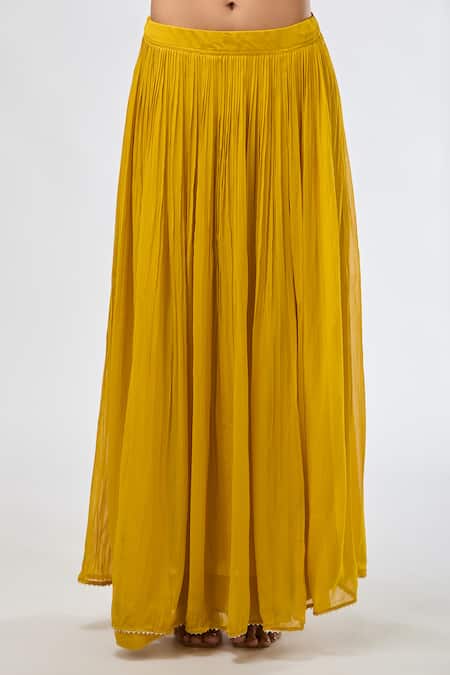 Aksh_Yellow Chanderi, Georgette Embroidery Split V-neck Hand Peplum Kurta Set_at_Aza_Fashions