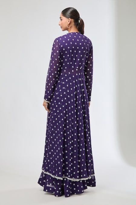 Shop_Aksh_Purple Georgette Embroidery Round Neck Hand Kurta Set _at_Aza_Fashions