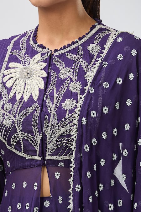 Buy_Aksh_Purple Georgette Embroidery Round Neck Hand Kurta Set 