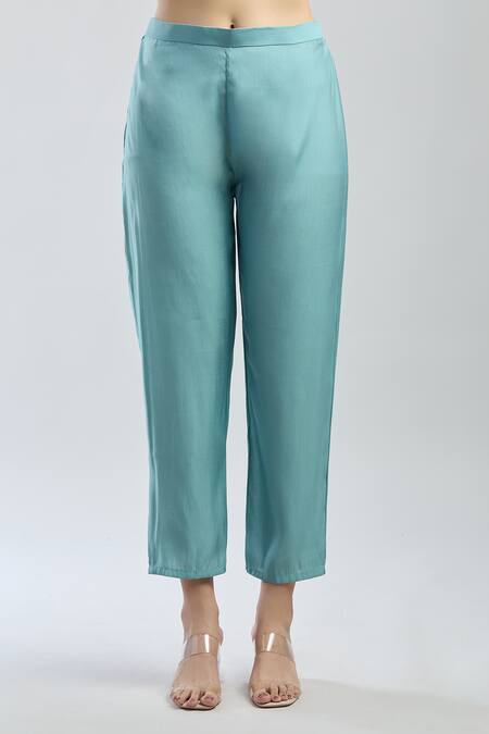 Buy_Samyukta Singhania_Blue Viscose, Jersey Embroidery Round Neck Kurta Set With Dupatta_Online_at_Aza_Fashions