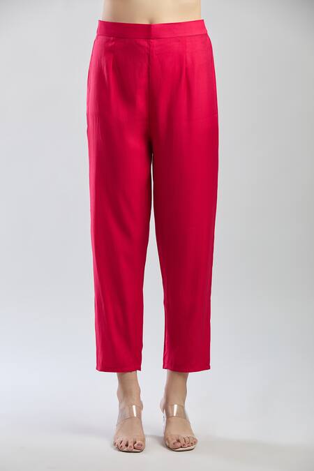 Shop Samyukta Singhania Red Viscose, Chanderi, Nylon Embroidery V-neck Hand Kurta Set Online at Aza Fashions Shop_Samyukta Singhania_Red Viscose, Chanderi, Nylon Embroidery V-neck Hand Kurta Set_Online_at_Aza_Fashions