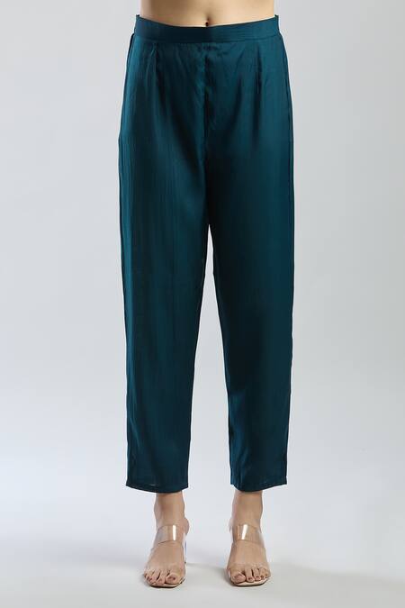 Buy Samyukta Singhania Rose Gold Viscose, Chanderi Embroidery V-neck Rama Green Kurta Set Buy_Samyukta Singhania_Rose Gold Viscose, Chanderi Embroidery V-neck Rama Green Kurta Set