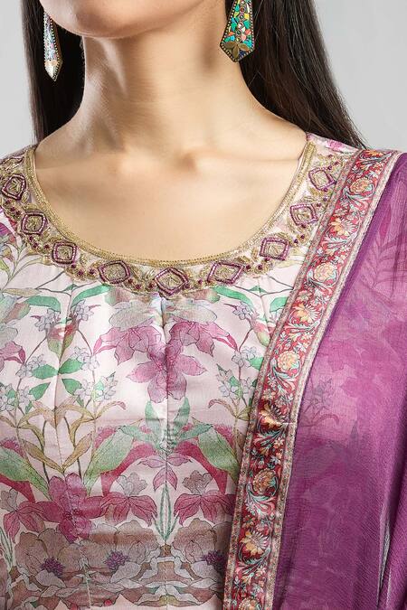 Samyukta Singhania Off White Denim Embroidery Round Neck Digital Print Anarkali With Dupatta at Aza Fashions Samyukta Singhania_Off White Denim Embroidery Round Neck Digital Print Anarkali With Dupatta_at_Aza_Fashions