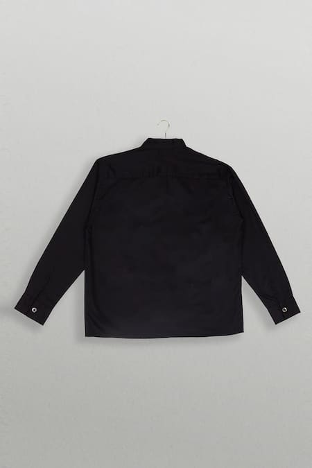 The Blue Morphology Black Chinese Collar Shirt With Stripes 
