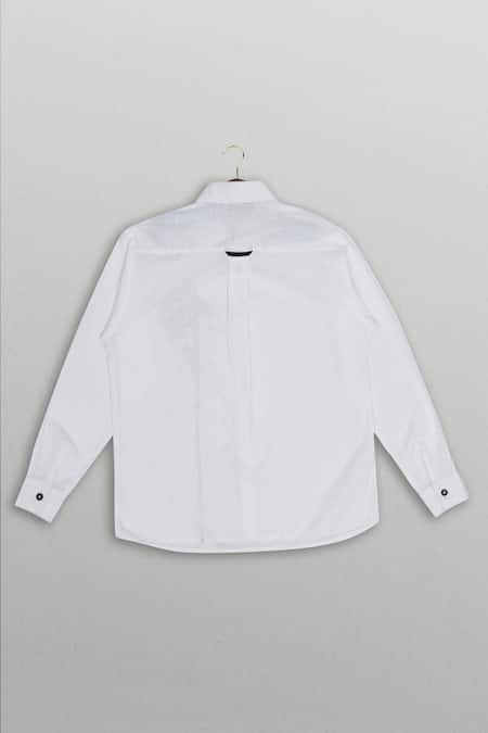 The Blue Morphology Embroidered White Shirt With Black Motif 