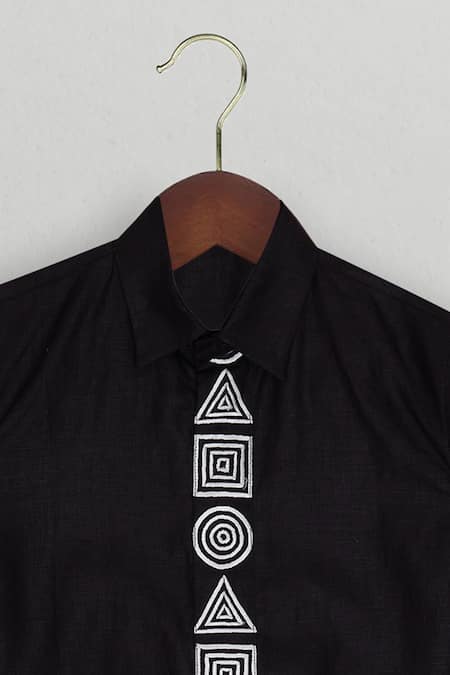 The Blue Morphology Black Linen Embroidery Classic Shirt Online at Aza Fashions The Blue Morphology_Black Linen Embroidery Classic Shirt _Online_at_Aza_Fashions