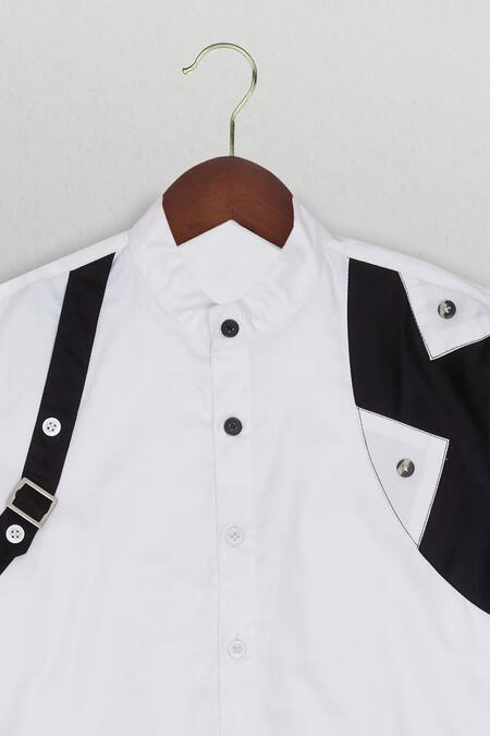 The Blue Morphology_White Cotton Fun Buckle Shirt _Online_at_Aza_Fashions