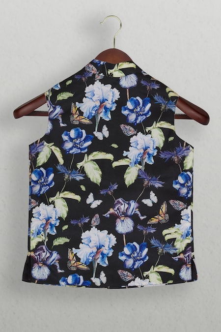 The Blue Morphology Floral Print Nehru Jacket 