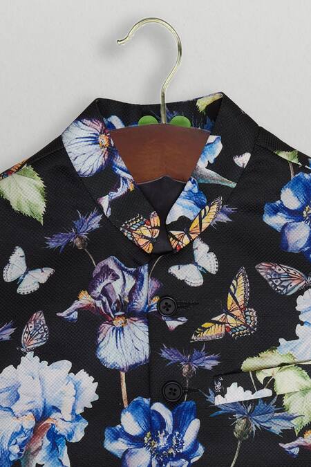 The Blue Morphology_Multi Color Cotton Floral Print Nehru Jacket _Online_at_Aza_Fashions
