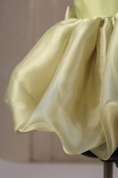 Shop_Casa Ninos_Green Organza Pearls Balloon Dress With Embellishments