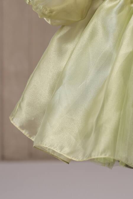 Casa Ninos_Green Organza Bows Bowie Dress With Balloon Sleeves _at_Aza_Fashions