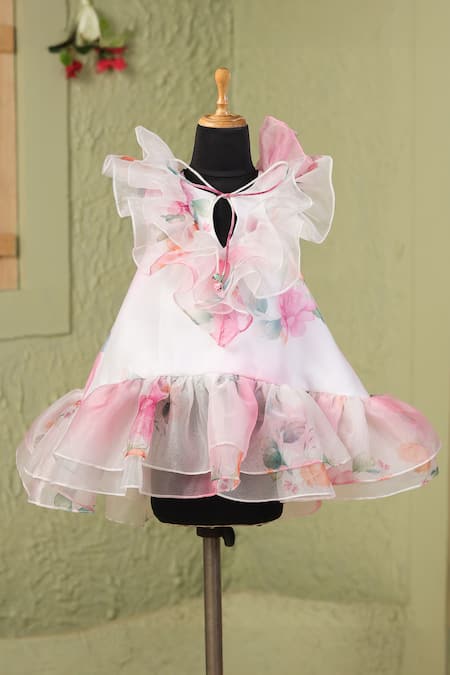 Casa Ninos Floral Neck Frill Dress 