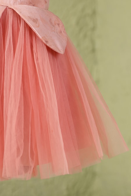 Casa Ninos_Rust Organza, Satin Fabric Flowers Floral Petal Dress_Online_at_Aza_Fashions