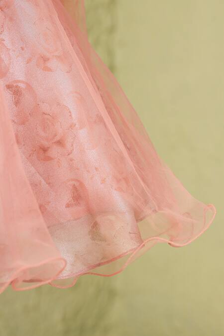 Casa Ninos_Rust Organza, Satin Fabric Flowers Floral Victorian Trail Dress _Online_at_Aza_Fashions