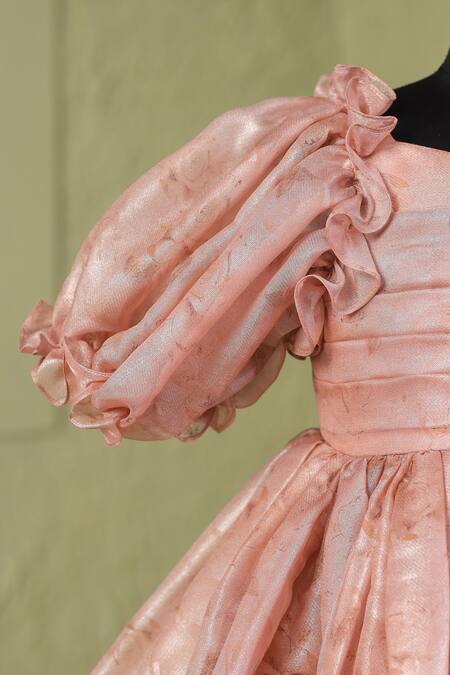 Shop_Casa Ninos_Rust Organza, Satin Bows Floral Victorian Puffy Dress _Online_at_Aza_Fashions