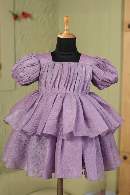 Casa Ninos_Purple Frilly Puff Sleeve Dress _Online_at_Aza_Fashions