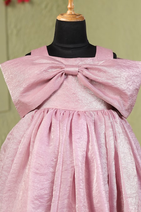 Buy_Casa Ninos_Pink Satin Bows Yoke Fit And Flare Dress _Online_at_Aza_Fashions