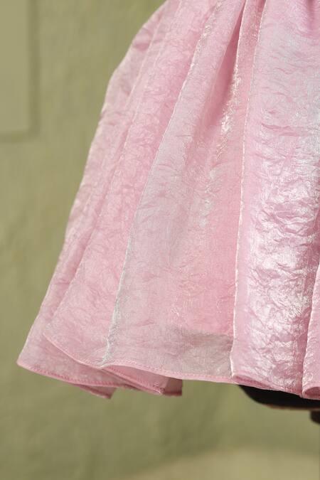 Shop_Casa Ninos_Pink Satin Bows Yoke Fit And Flare Dress _Online_at_Aza_Fashions