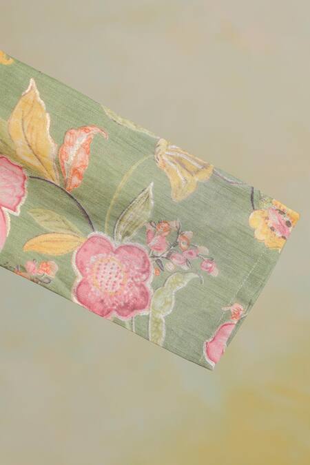 Casa Ninos_Green Cotton Floral Kurta Set _Online_at_Aza_Fashions