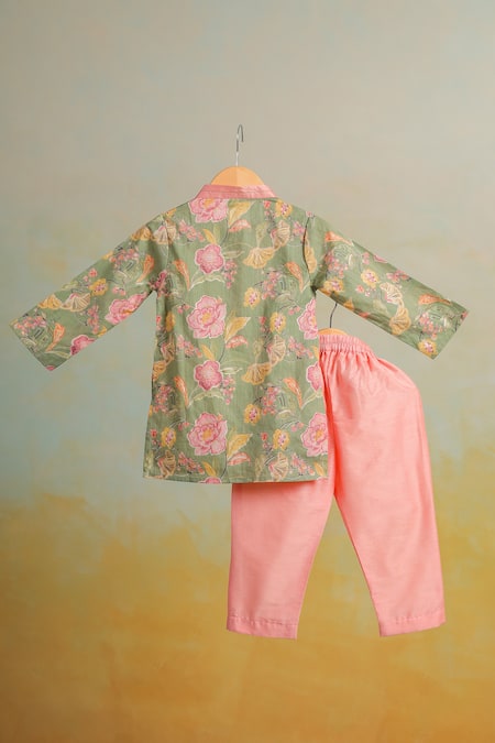 Casa Ninos Floral Green Kurta Set 