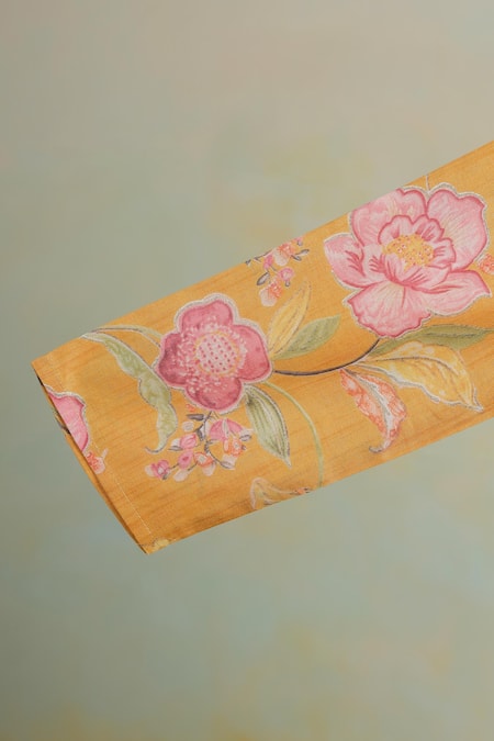 Casa Ninos_Yellow Cotton Floral Print Kurta Set _Online_at_Aza_Fashions