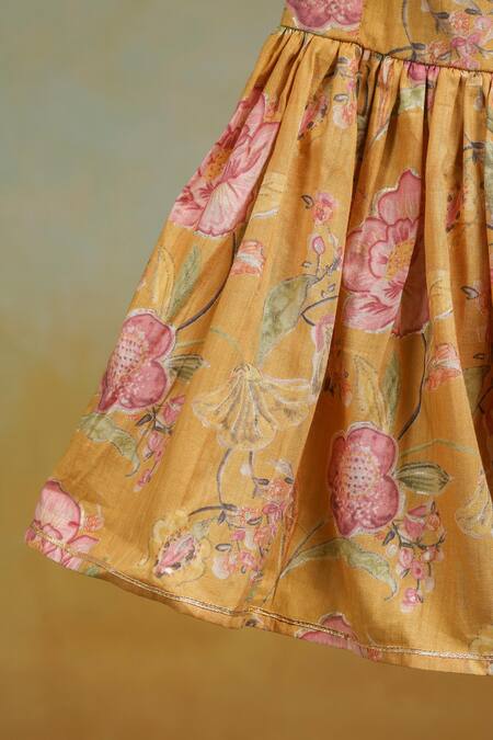 Casa Ninos_Yellow Cotton Lace Floral Kurta And Sharara Set _Online_at_Aza_Fashions