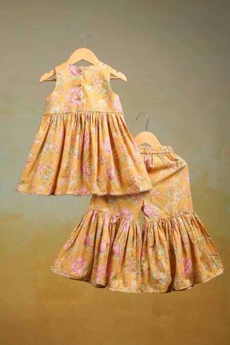 Casa Ninos Floral Yellow Kurta & Sharara Set 