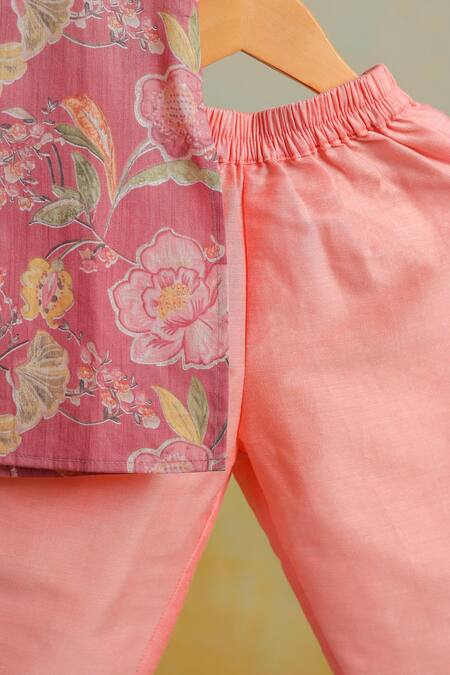 Casa Ninos_Rust Cotton Floral Kurta Set _Online_at_Aza_Fashions