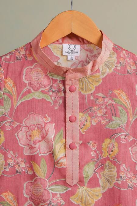 Shop_Casa Ninos_Rust Cotton Floral Kurta Set _Online_at_Aza_Fashions