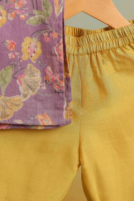 Shop_Casa Ninos_Purple Cotton Floral Kurta Set_Online_at_Aza_Fashions