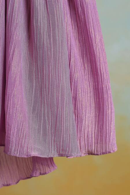 Buy_Casa Ninos_Purple Cotton Pom-poms Floral Print Fit And Flare Dress_Online_at_Aza_Fashions