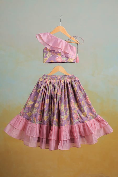 Casa Ninos Floral Purple Lehenga Set 