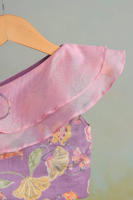 Casa Ninos_Purple Cotton Floral Lehenga Set_Online_at_Aza_Fashions