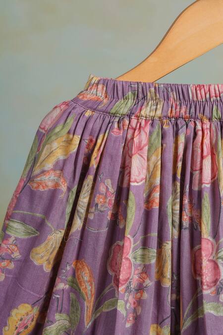 Buy_Casa Ninos_Purple Cotton Floral Lehenga Set_Online_at_Aza_Fashions