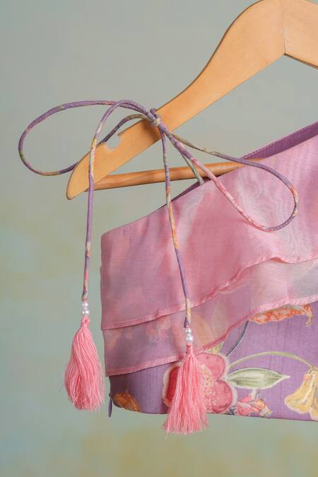 Shop_Casa Ninos_Purple Cotton Floral Lehenga Set_Online_at_Aza_Fashions