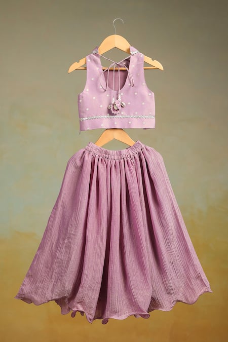 Casa Ninos Halter Neck Zari Polka Purple Lehenga Set 