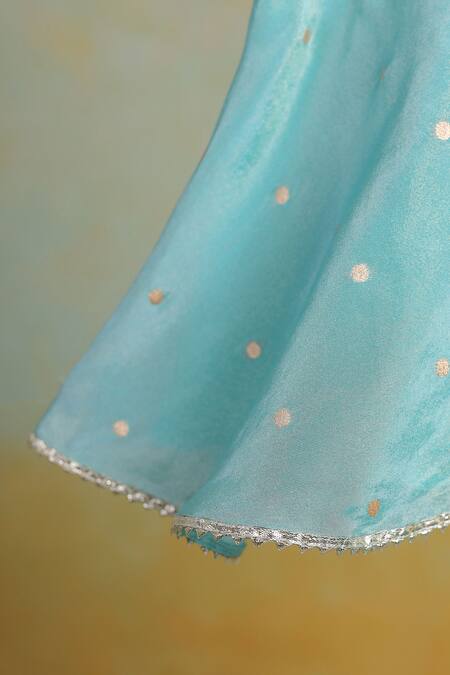 Buy_Casa Ninos_Blue Tissue Embroidery Sky Polka Kurta Sharara Set _Online_at_Aza_Fashions