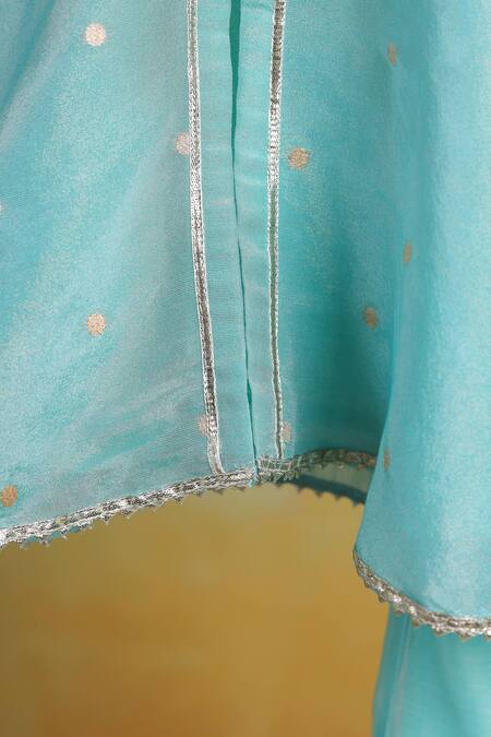 Shop_Casa Ninos_Blue Tissue Embroidery Sky Polka Kurta Sharara Set _Online_at_Aza_Fashions